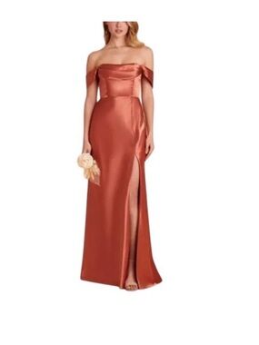 Birdy Grey One-Shoulder Rust Satin Evening Dress with Side Slit